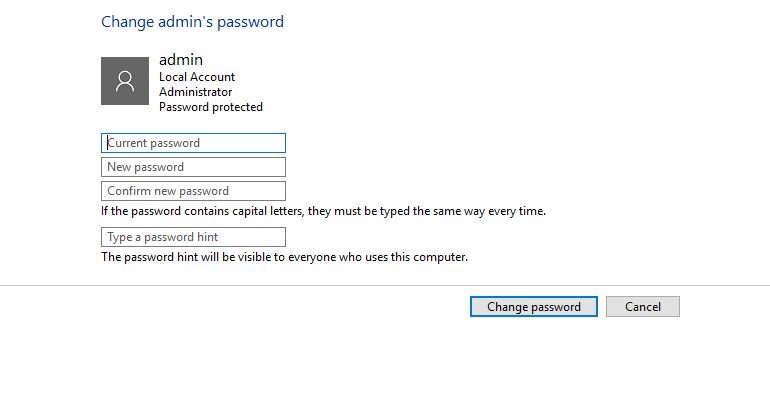 how to change windows admin password